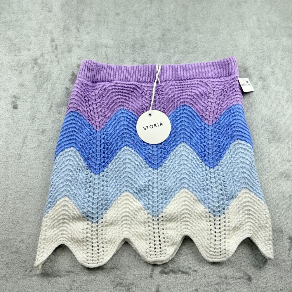 Storia Women's M Purple Blue White Chevron Crochet‎ Knit Mini Skirt HS1176 NWT